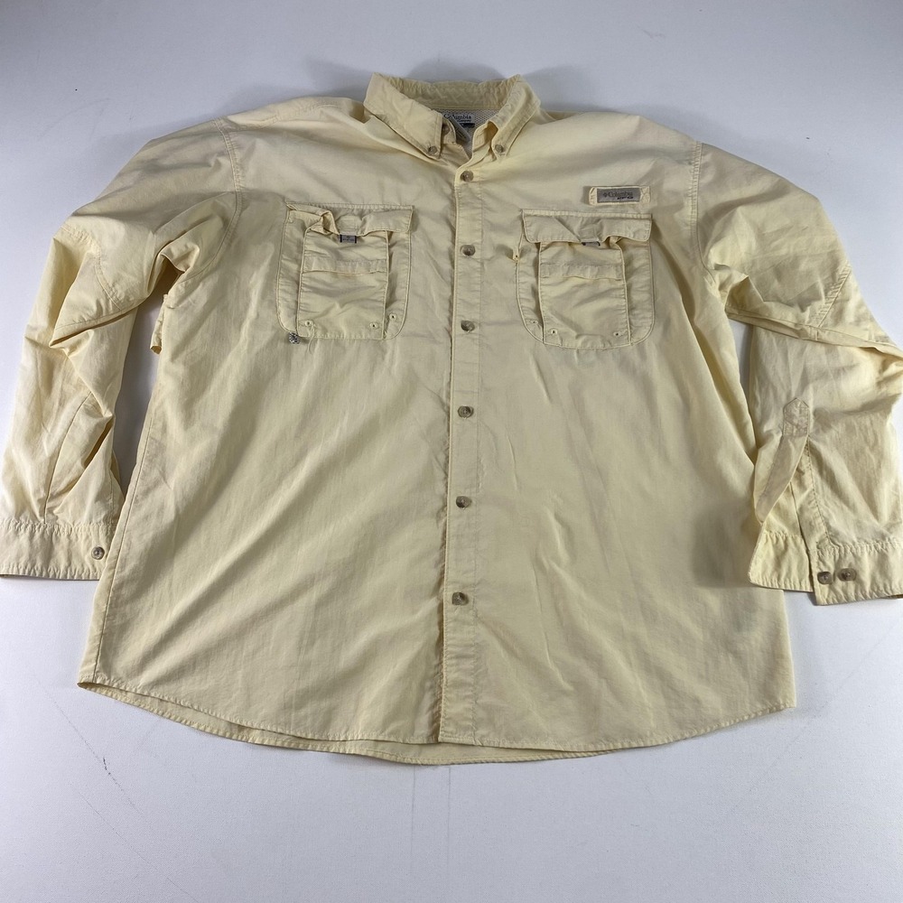 Columbia PFG Shirt Mens XL Yellow Omni-Shade Performance Fishing Long Sleeve